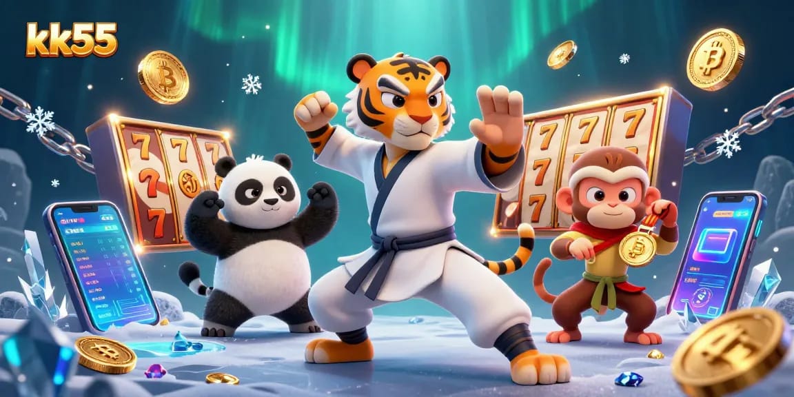 Engage with kk55's vibrant online slots while exploring rich 3D cartoon graphics in an exciting casino scene.
