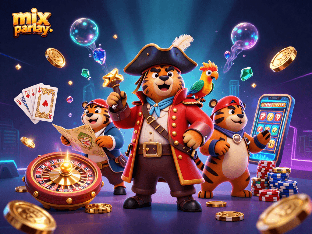 Spin the roulette and win big with mix parlay in this vibrant casino scene filled with treasures.