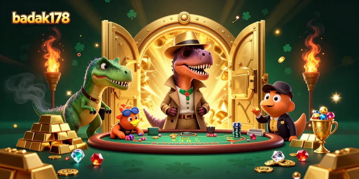 Engage in thrilling blackjack moments at badak178 with cartoon characters and vibrant casino elements.