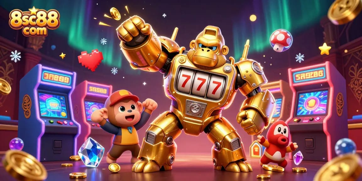 Experience the thrill of 8sc88 com with vibrant 3D casino-themed game elements and characters.
