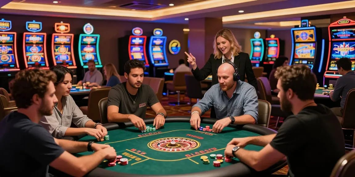 Exciting gaming atmosphere at JackpotCity Paraguay with players engaged in various casino activities