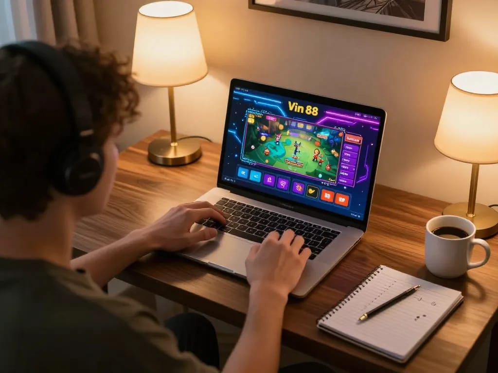 Engaging with Vin 88 during an exciting online gaming session in a cozy home setup