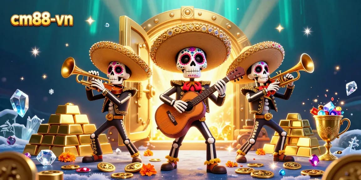 Engage with exciting gameplay at cm88-vn as a mariachi band performs amidst sparkling treasures.