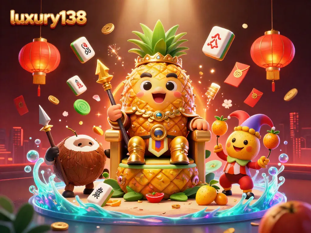Experience luxury138 with vibrant casino elements in this dynamic 3D illustration showcasing a tropical gaming scene.
