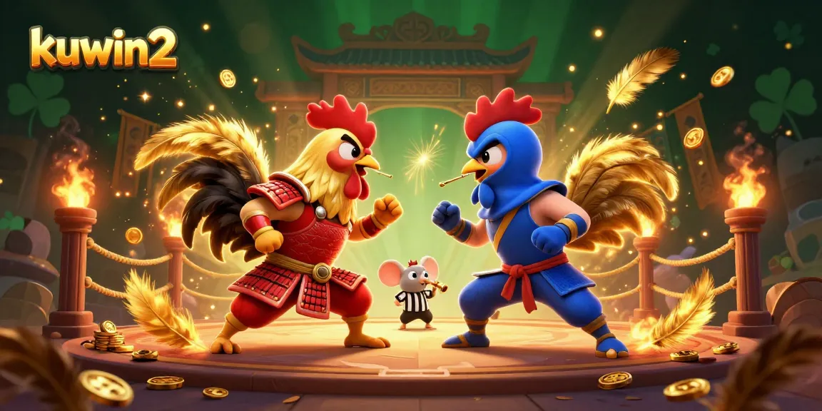 Join the exciting battle of kuwin2's cartoon roosters in a dynamic arena of feathered action and gambling.