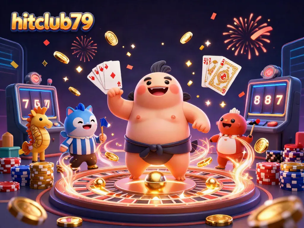 Experience thrilling gameplay at hitclub79 with an exciting scene featuring casino elements and lively characters.