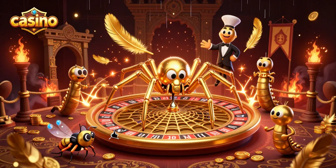 Experience the excitement of a casino with a fly betting on a roulette web spun by a golden spider.