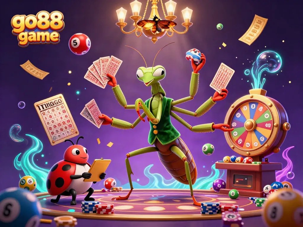 Engage in the vibrant go88 game experience with characters amid colorful elements in a lively casino setting.