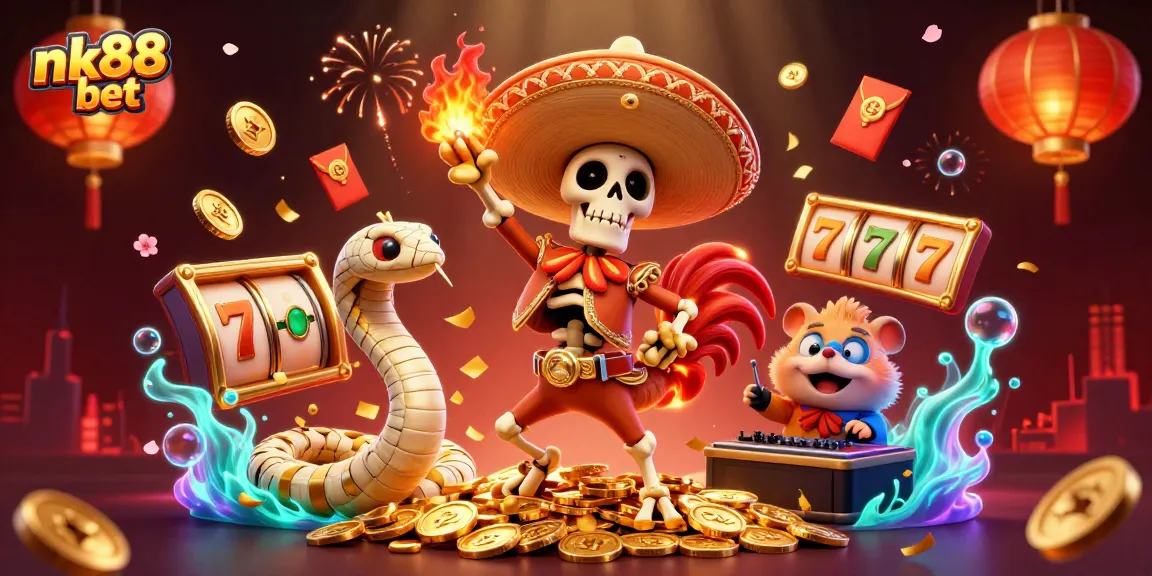 Experience the thrill of nk88 bet with vibrant winnings, featuring lively casino characters amidst dynamic games.