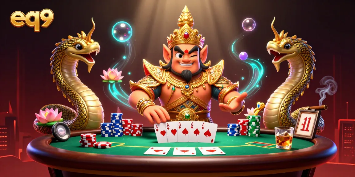 Experience exciting gaming action with eq9, featuring vibrant casino illustrations with poker elements.