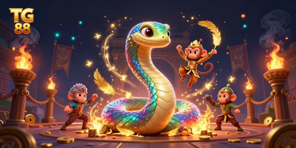 Experience the magic of TG 88 with dynamic gameplay and radiant design in this vibrant casino scene.
