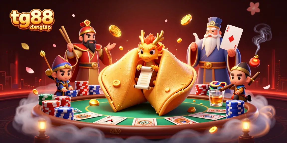 Experience tg88 đăng nhập through a vibrant 3D casino scene with poker elements and golden fortune symbols.