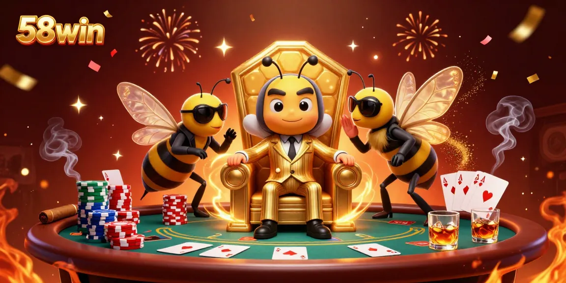 Experience the thrill of 58win with a vibrant casino scene featuring a bumblebee mob boss.