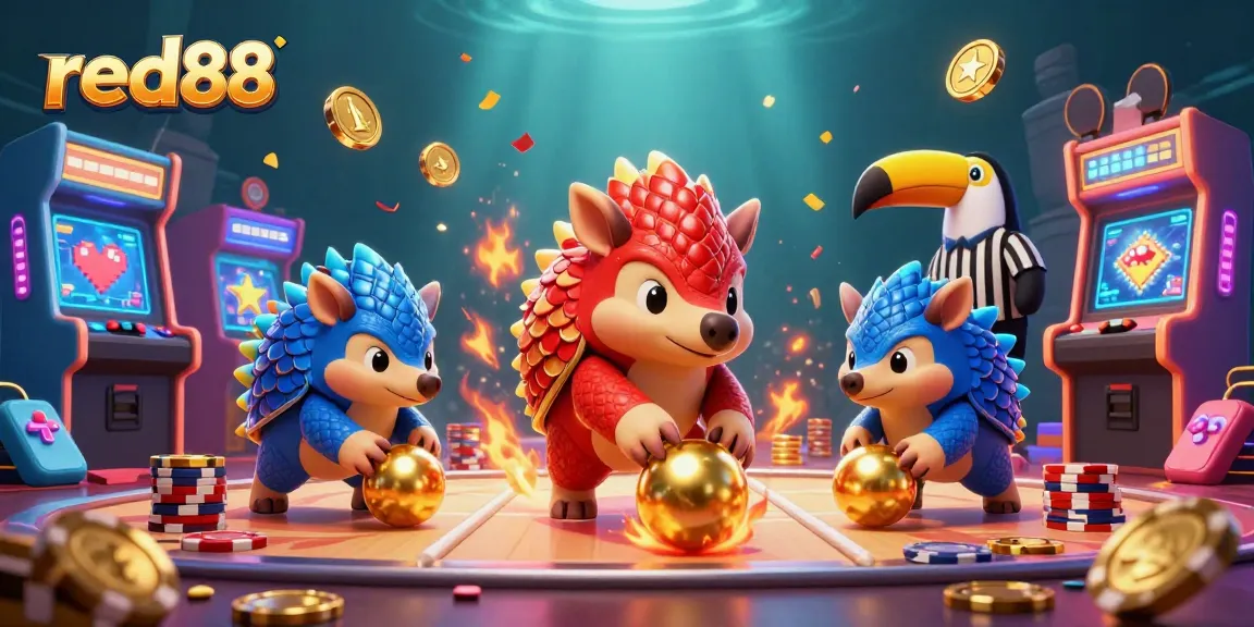 Experience the thrill of gaming at red88 with rival pangolins competing amidst colorful casino elements.