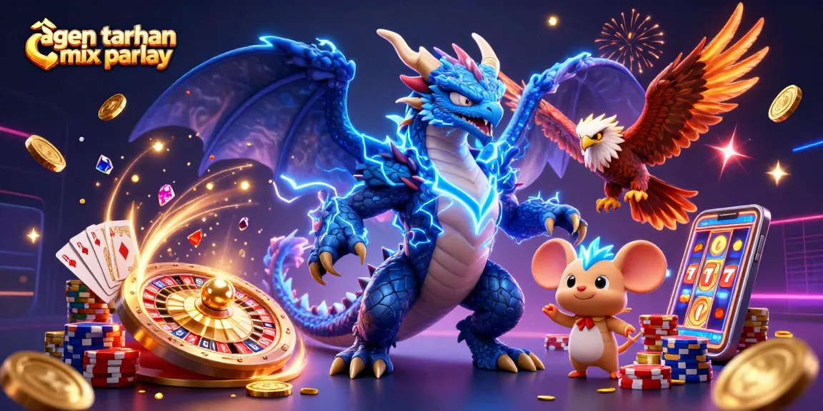 Engage with agen taruhan mix parlay in a vibrant 3D casino illustration featuring exciting gaming elements.