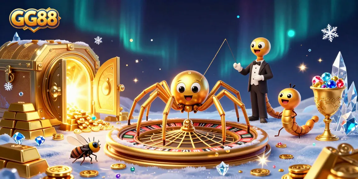 Experience thrilling bets at GG88 with a cartoon spider and interactive casino elements.