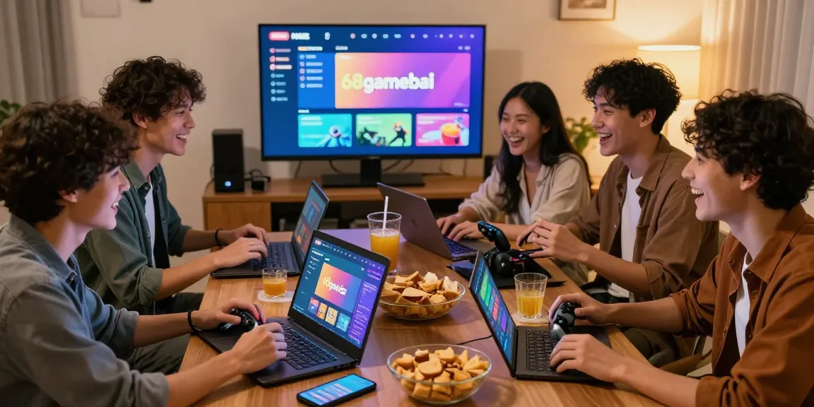 Players enjoying the vibrant 68gamebai online gaming experience in a cozy living room setting.