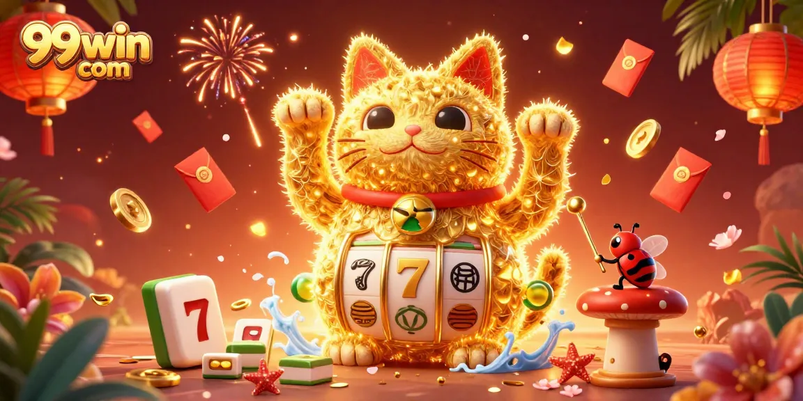 Experience the thrill of 99win com with golden fireflies and rich casino elements in a vibrant scene.