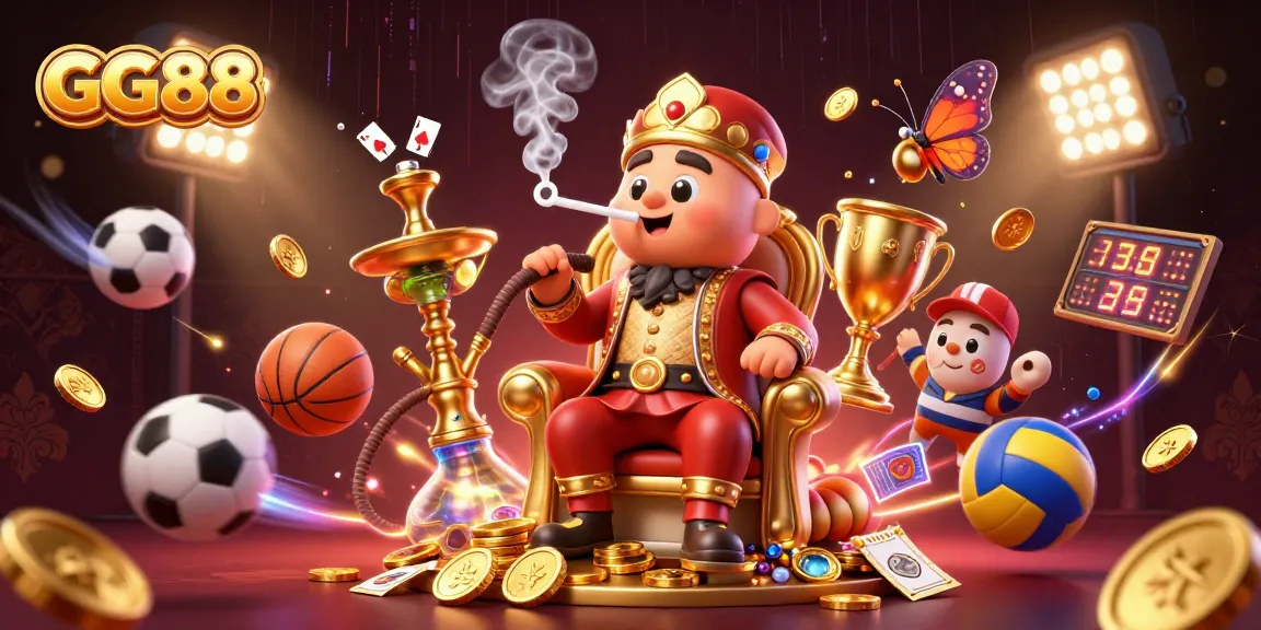 Experience the thrilling world of GG88 as the hookah-master enthralls with poker symbols amidst sports-betting excitement.