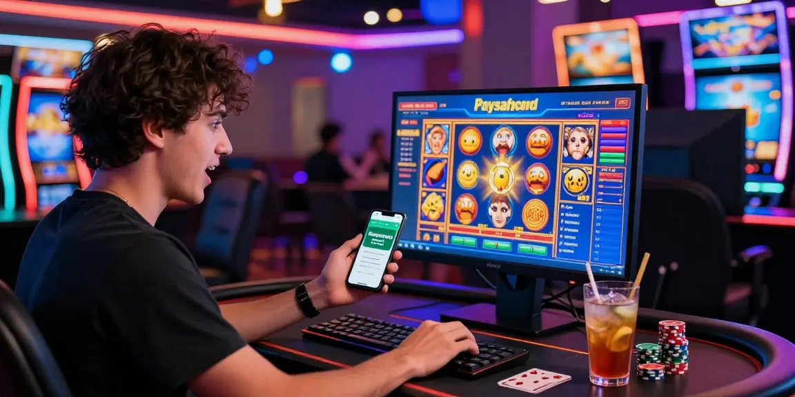 Paysafe Card Casino-Spieler, der in einer immersiven Atmosphäre online spielt.