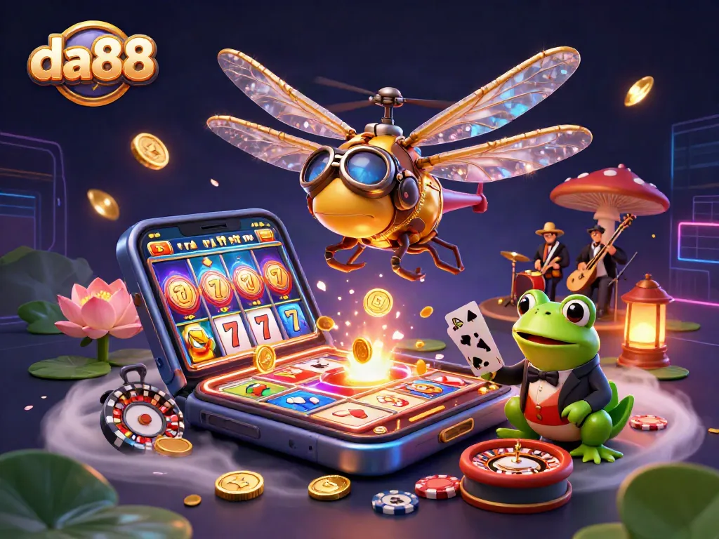 Experience exciting gameplay with da88's vibrant casino scene featuring thrilling slot games and cheerful characters.