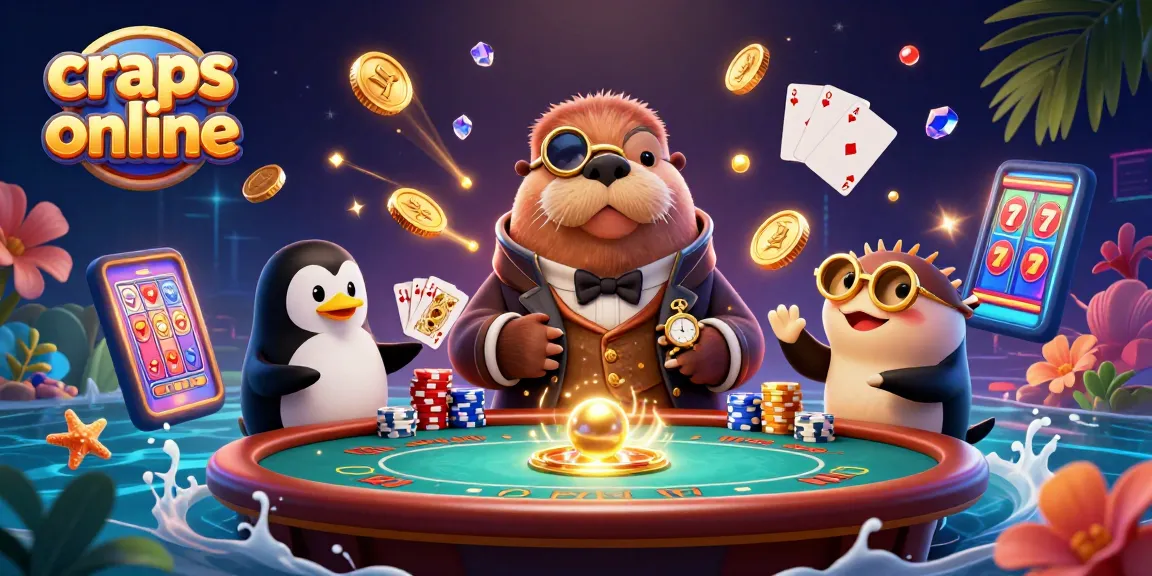 Experience excitement with craps online at a vibrant underwater casino, featuring engaging characters.