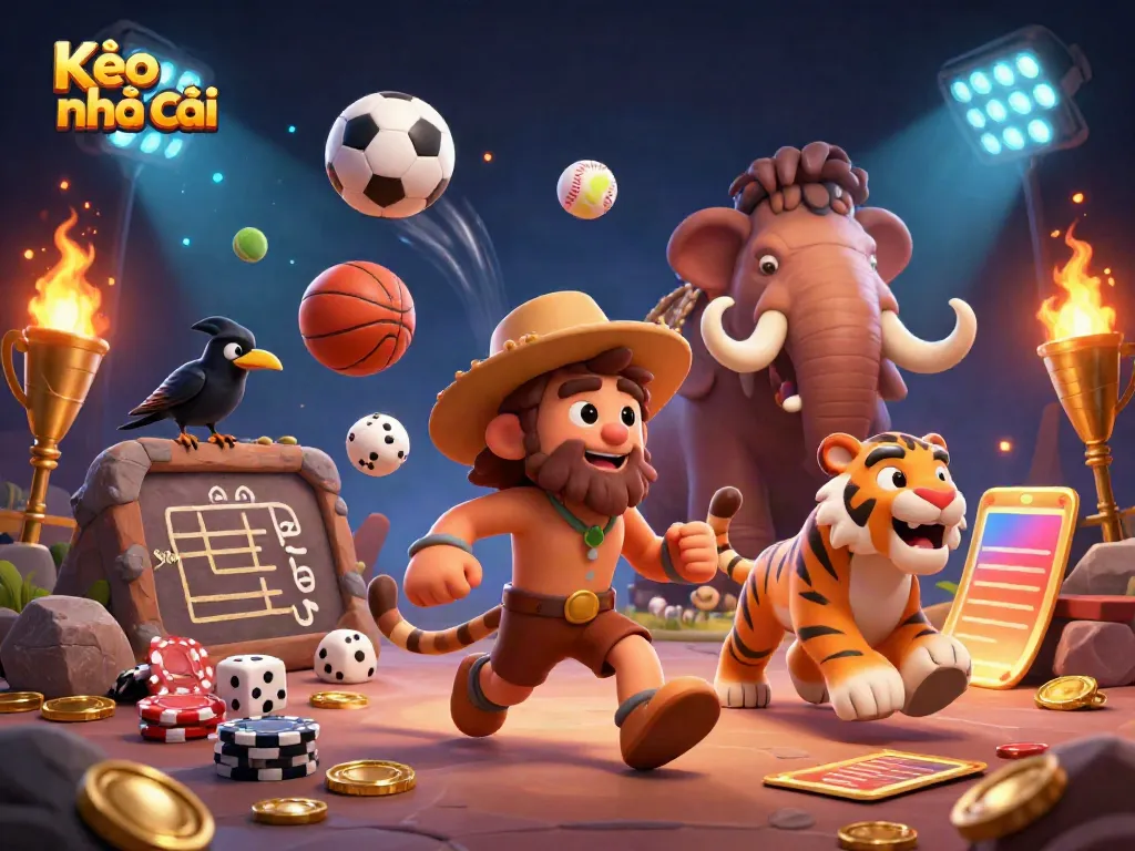 Experience sports betting action with Kèo nhà cái in a vibrant prehistoric casino setting.