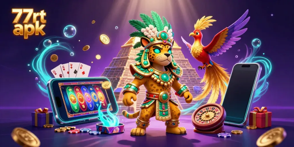 Experience thrilling gameplay with 77rt apk featuring Mayan jaguar priest and dynamic casino elements.