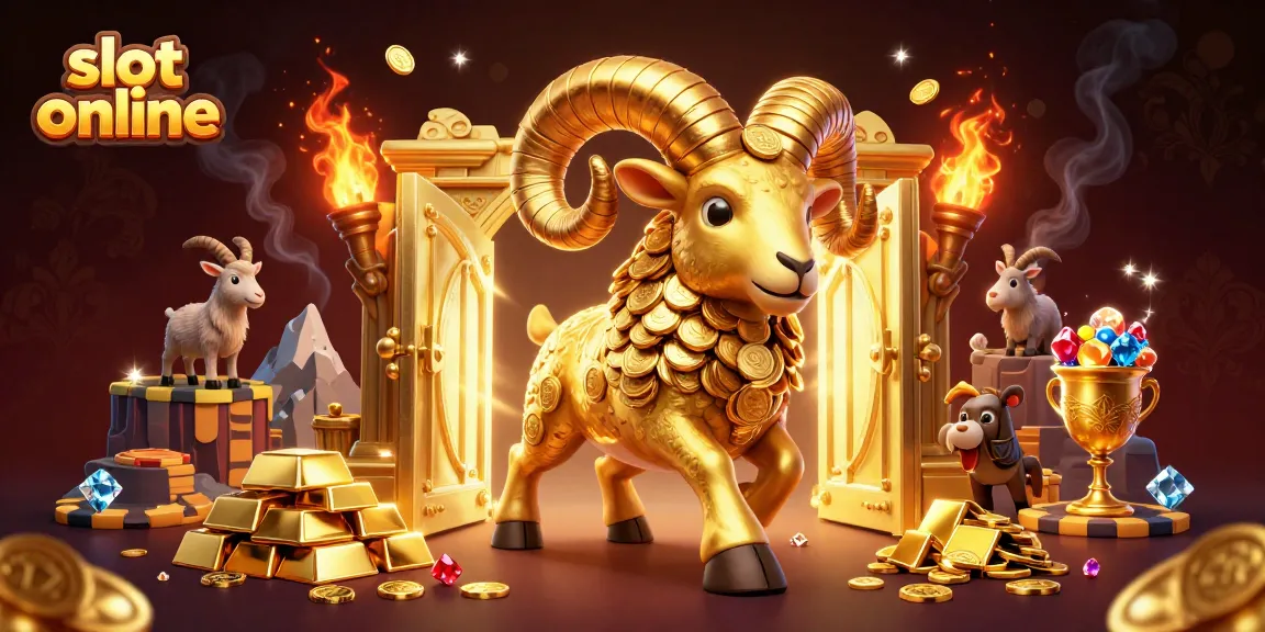 Permainan slot online menarik dengan tema karakter domba emas dan harta karun melimpah.