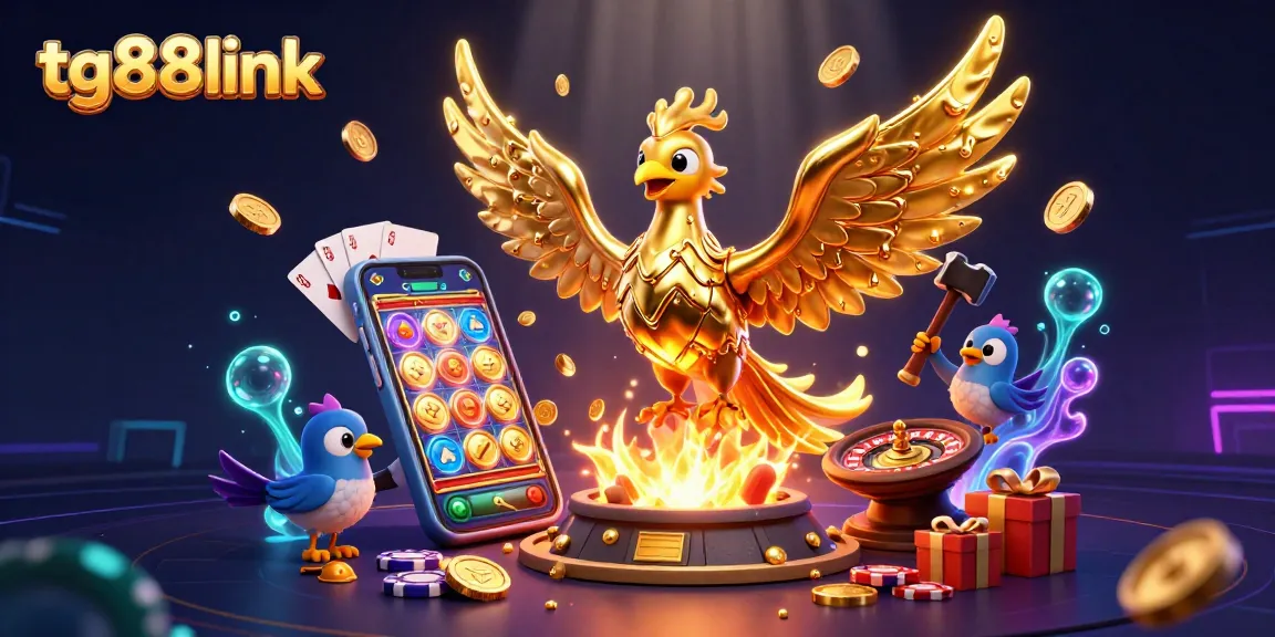 Experience thrilling gaming action at tg88link with a golden phoenix and molten coin cascade in 3D.