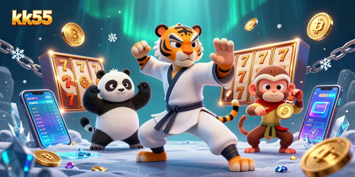 Engage with kk55's vibrant online slots while exploring rich 3D cartoon graphics in an exciting casino scene.