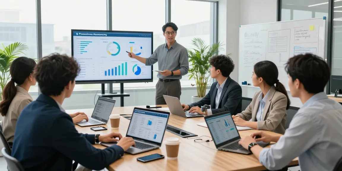 Team collaboration on it support services for small business in a modern office setup