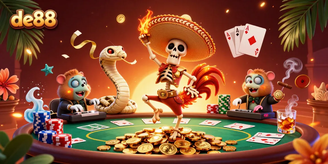 Experience exhilarating gaming with de88 featuring vibrant characters and poker elements.