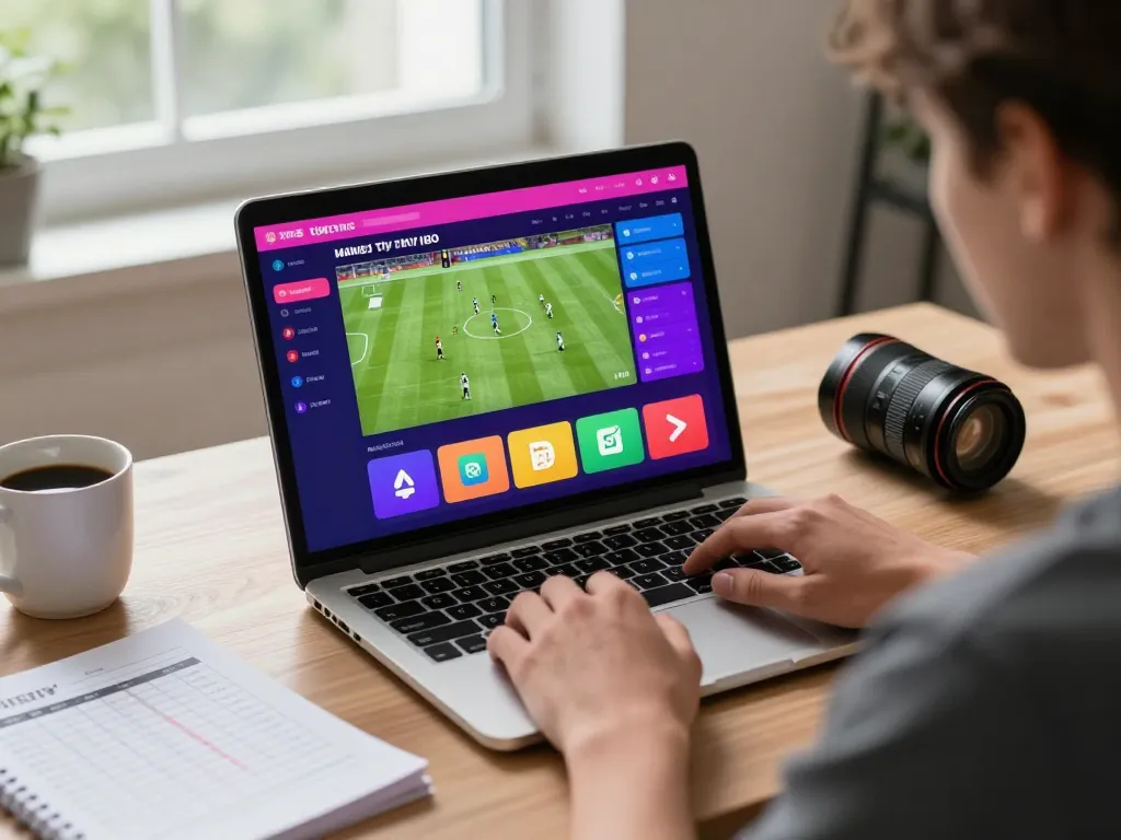 Engaged player exploring tỷ lệ kèo for soccer betting in a modern home office.
