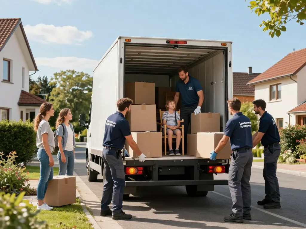 Professionelles Team von Umzugsunternehmen Hannover lädt Familienbesitz in den Truck, stressfreies Umziehen.