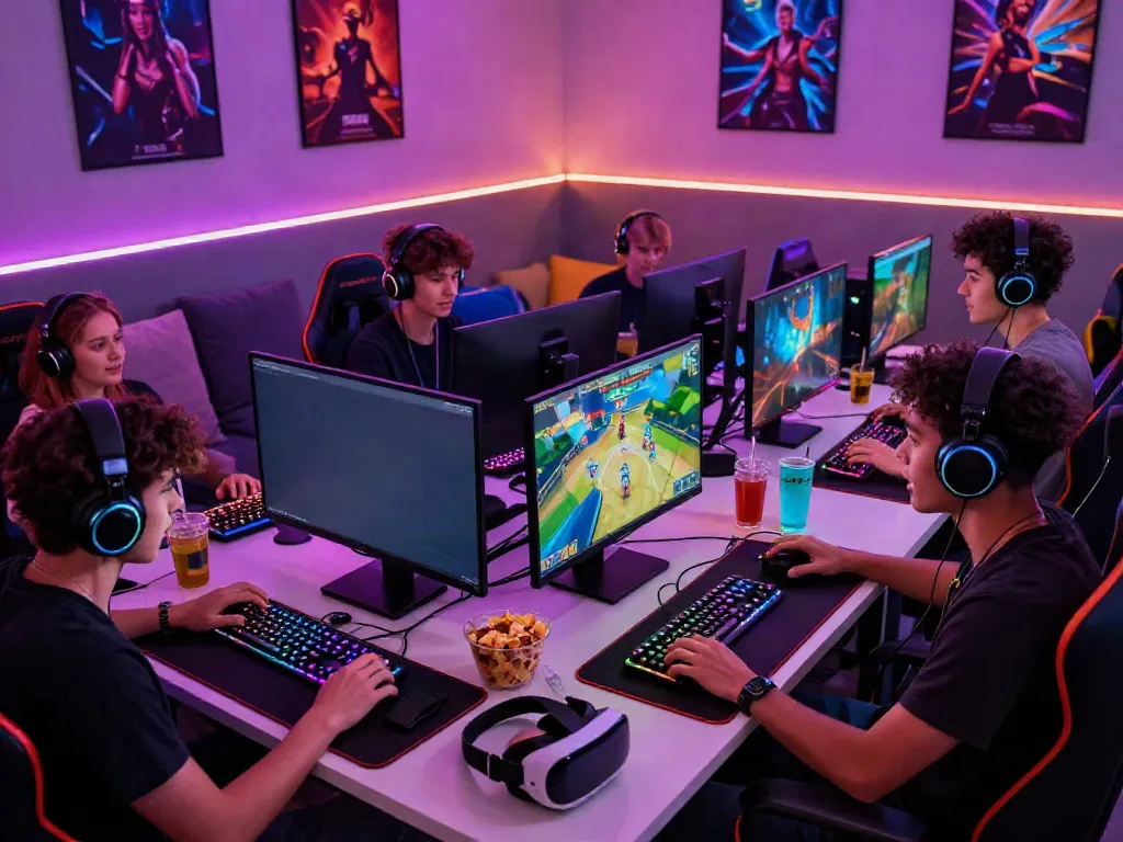 Engaging gaming session at https://hitclub3.io/ with friends enjoying online games and modern tech.