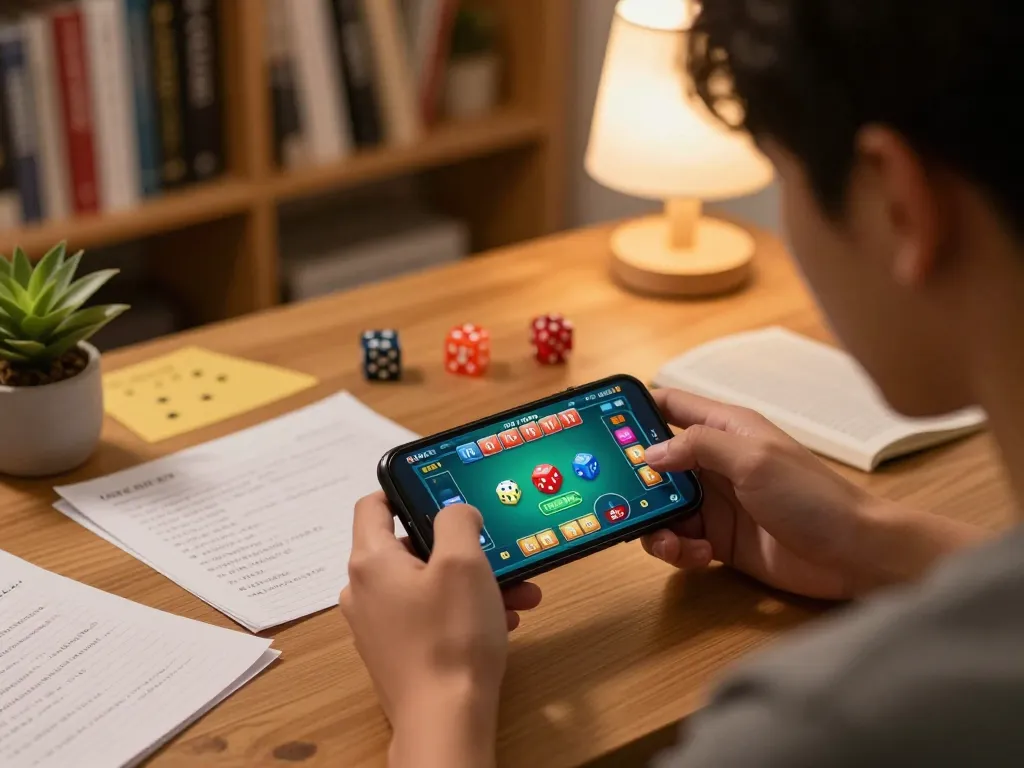 Engaging gaming strategy for tài xỉu 10 in a cozy home setting with smartphone gameplay.