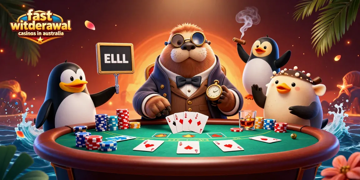 Engaging scene highlighting fast withdrawal casinos in Australia with vibrant characters at an underwater poker table