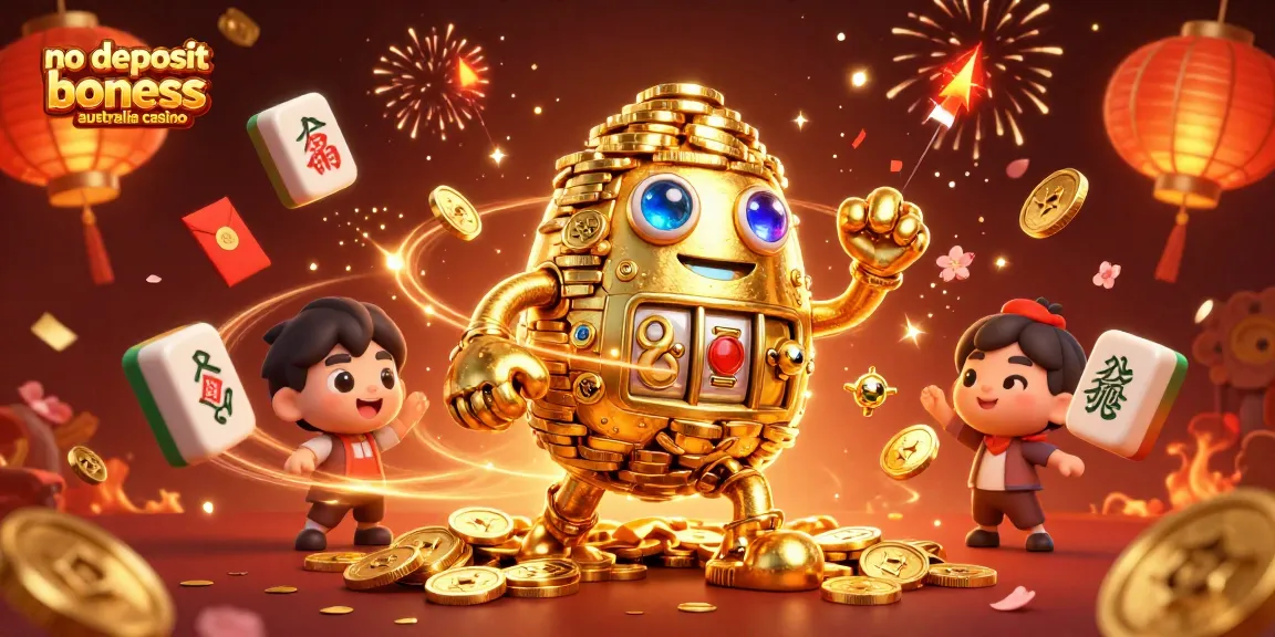 Experience no deposit bonuses australia casino with vibrant golden golem, festive elements, and engaging casino atmosphere.