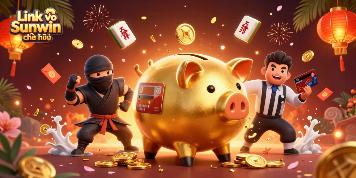 Win big with Link vào Sunwin chính thức, capturing a dynamic cartoon casino scene full of excitement!
