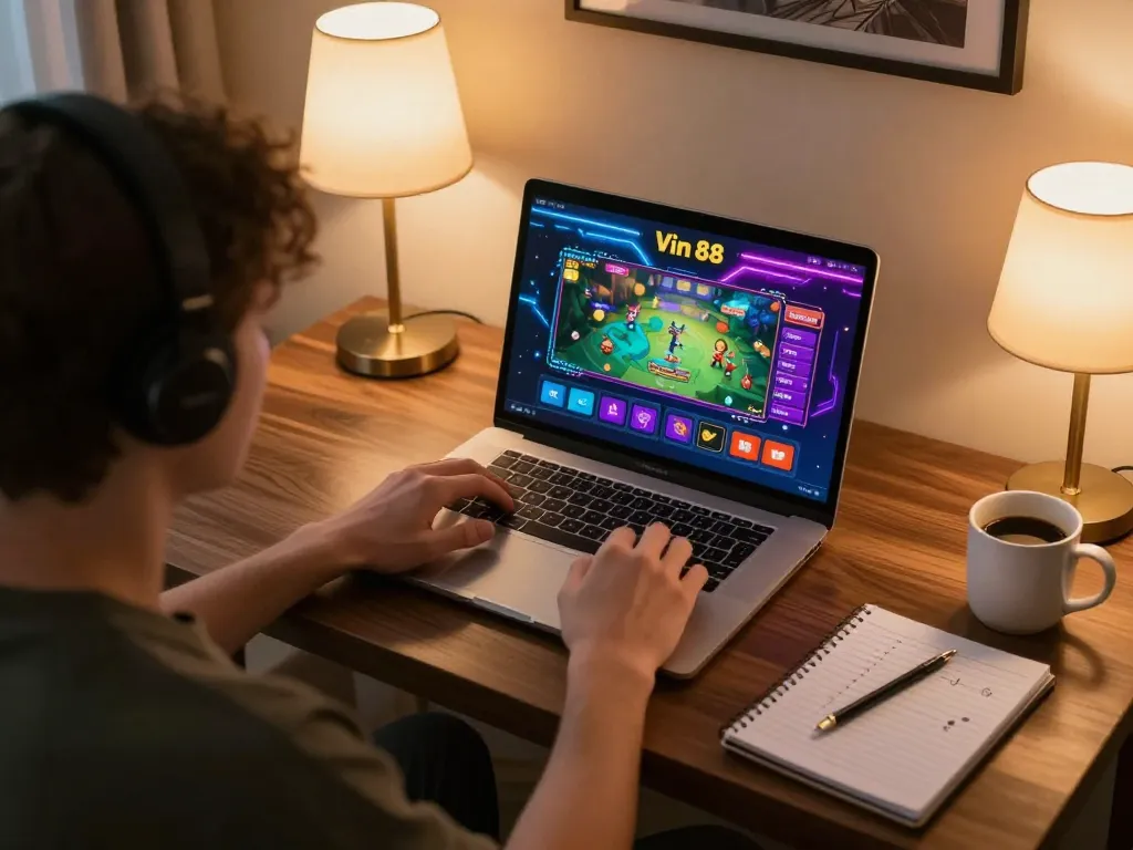 Engaging with Vin 88 during an exciting online gaming session in a cozy home setup