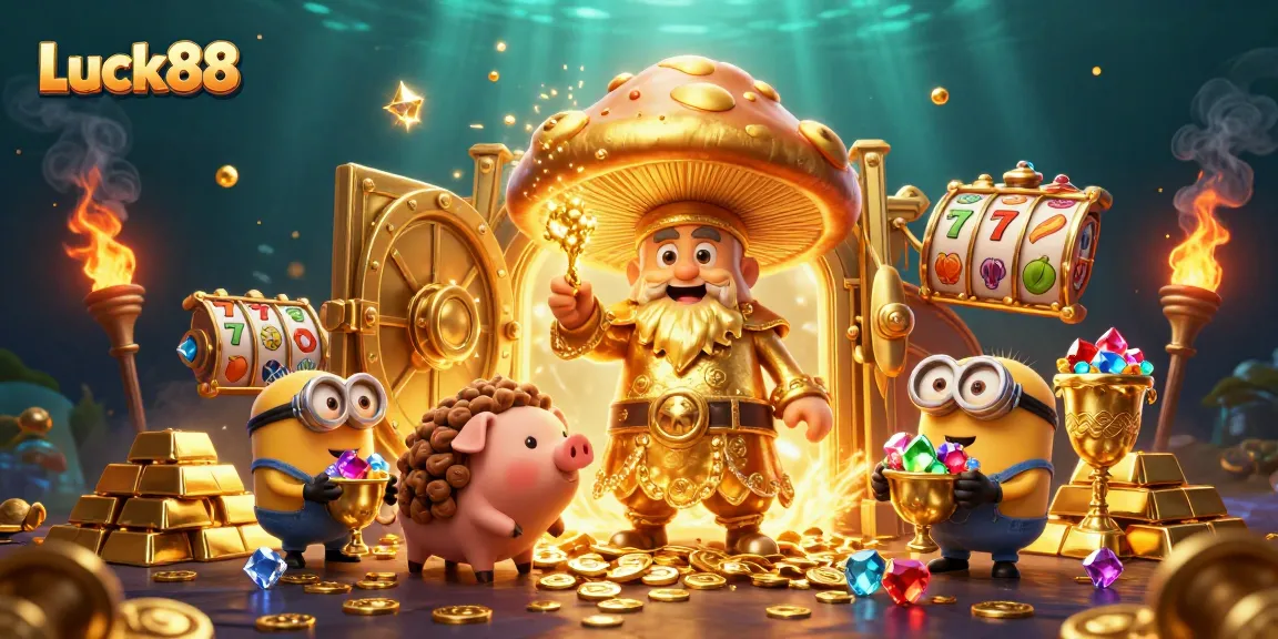 Experience the thrill of Luck88 with mythical characters and treasures in a vibrant casino scene.