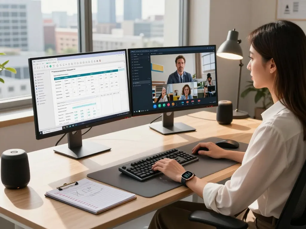Discover effective tech gadgets for productivity used in a modern office workspace with dual monitors and ergonomic setup.