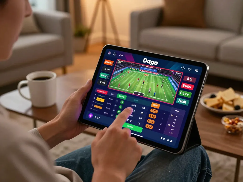 Daga users enjoying live sports betting on a mobile app in a cozy home setting