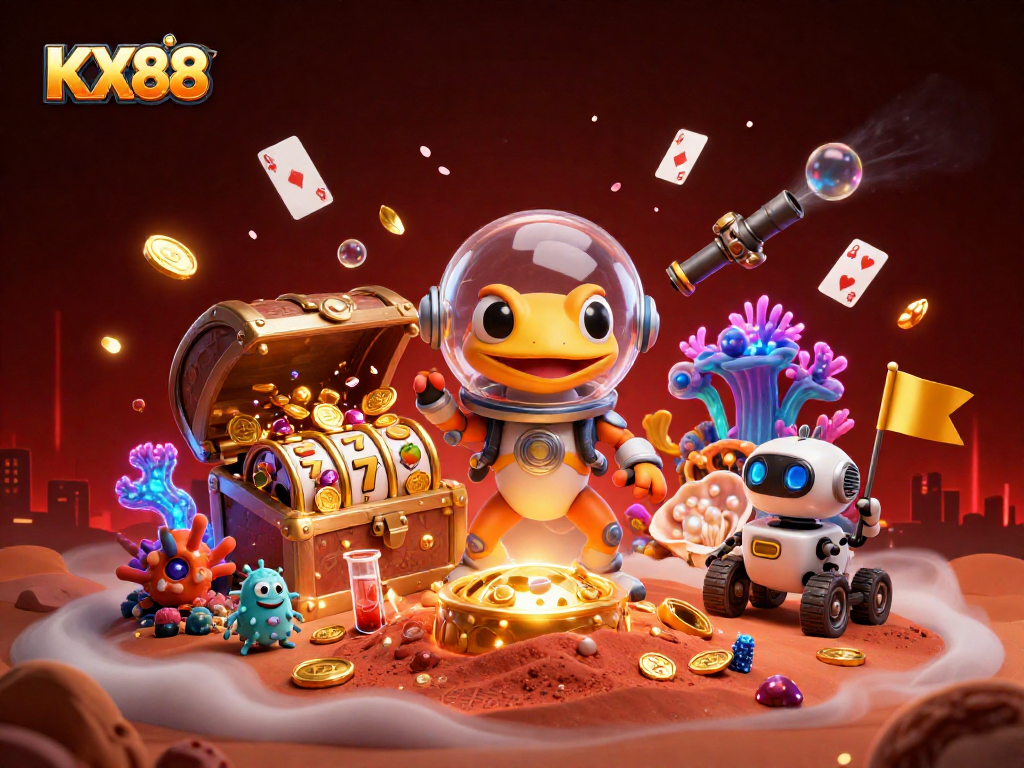 KX88 players experience an exciting casino adventure with a Martian gecko and treasures from slots.