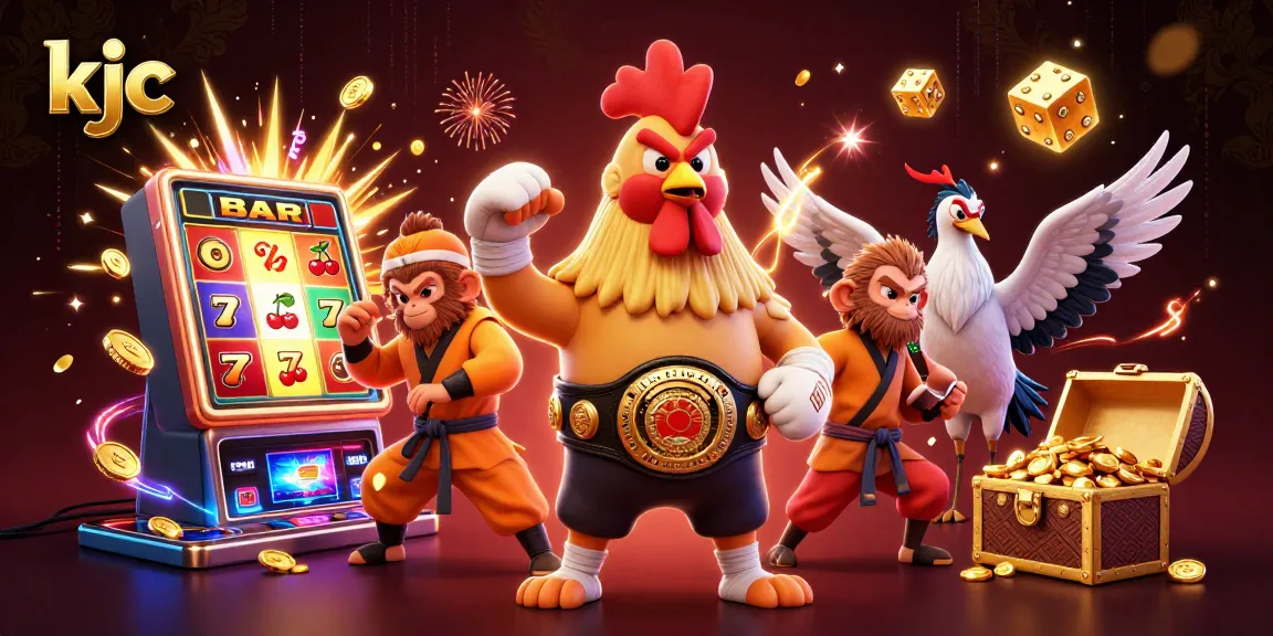 KJC enhances your gaming with a lively portrayal of casino action featuring dynamic characters and vibrant symbols.