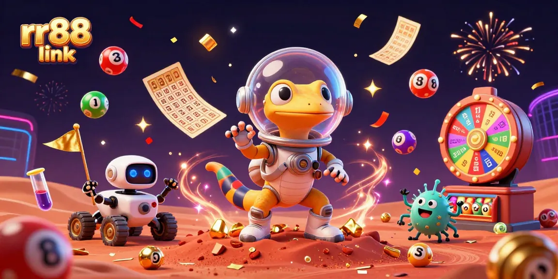 Engage with rr88 link to explore a vibrant casino scene filled with festive lottery elements.
