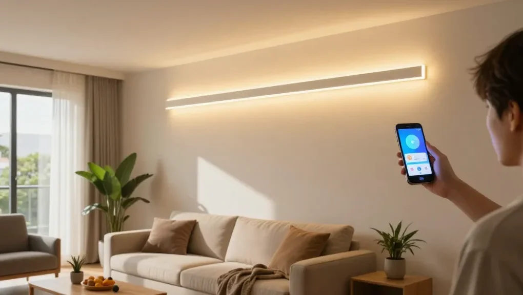 Aplica LED reglează lumina într-un interior modern, punând în evidență versatilitatea iluminatului LED.